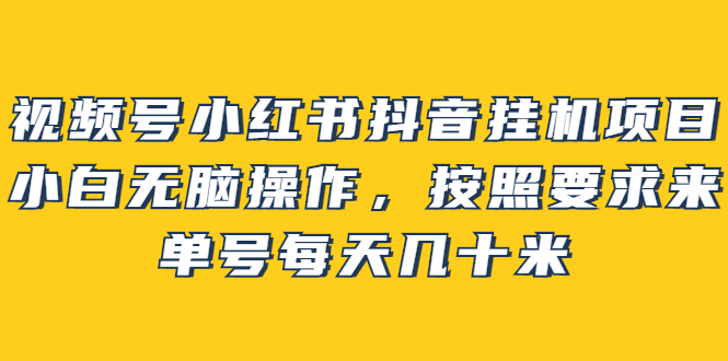 视频号小红书抖音挂机项目，小白无脑操作，按照要求来，单号每天几十米-56课堂