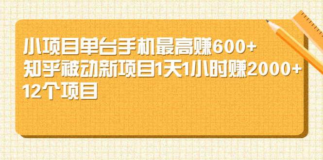 小项目单台手机最高赚600+知乎被动新项目1天1小时赚2000+（12个项目）-56课堂