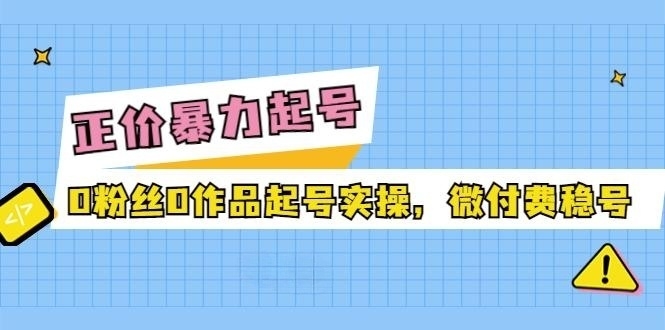 正价暴力起实操号：0粉丝0作品起号实操，微付费稳号-56课堂