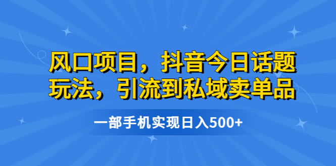 风口项目，抖音今日话题玩法，引流到私域卖单品，一部手机实现日入500+-56课堂