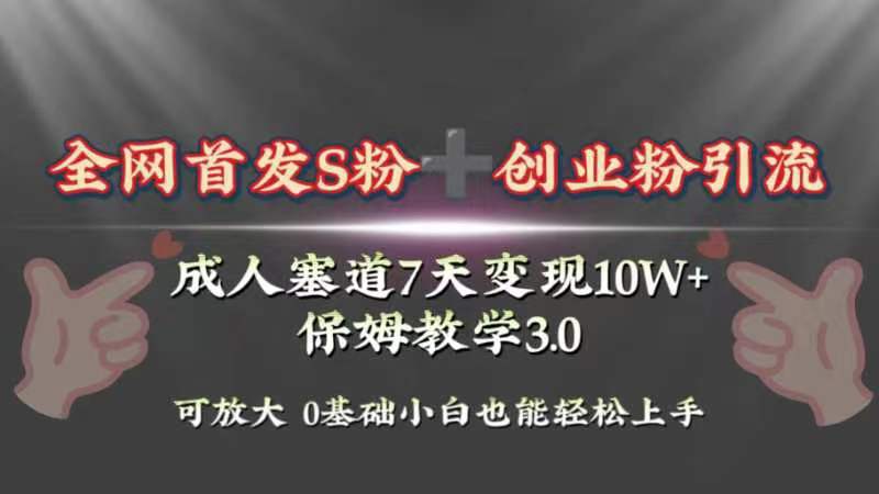 全网首发s粉加创业粉引流变现，成人用品赛道7天变现10w+保姆教学3.0-56课堂