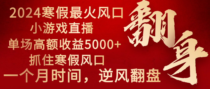 2024年最火寒假风口项目 小游戏直播 单场收益5000+抓住风口 一个月直接提车-56课堂