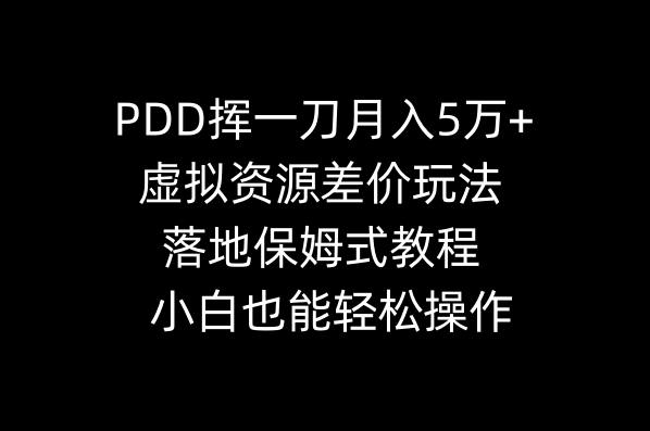 PDD挥一刀月入5万+，虚拟资源差价玩法，落地保姆式教程，小白也能轻松操作-56课堂