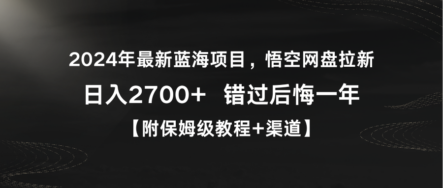 2024年最新蓝海项目，悟空网盘拉新，日入2700+错过后悔一年【附保姆级教…-56课堂