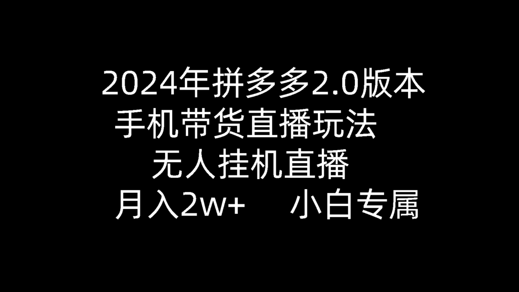 图片[1]-2024年拼多多2.0版本，手机带货直播玩法，无人挂机直播， 月入2w+， 小…-56课堂