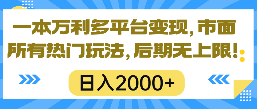 一本万利多平台变现，市面所有热门玩法，日入2000+，后期无上限！-56课堂