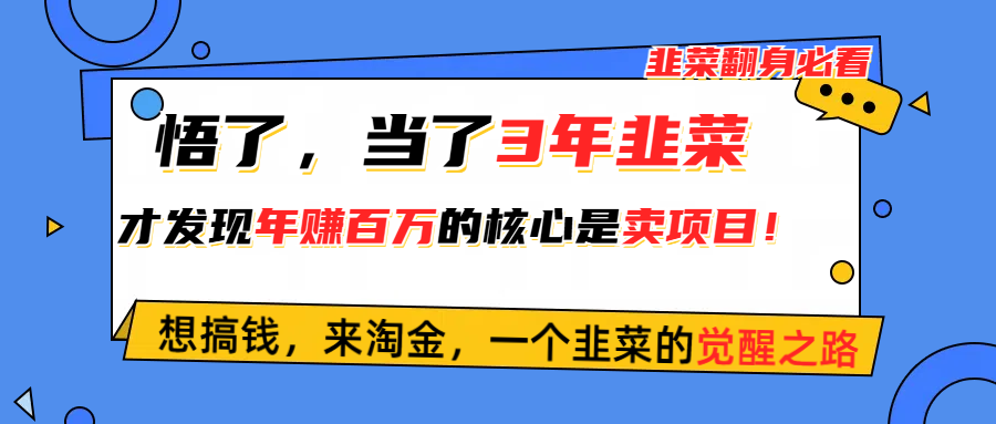 悟了，当了3年韭菜，才发现网赚圈年赚100万的核心是卖项目，含泪分享！-56课堂