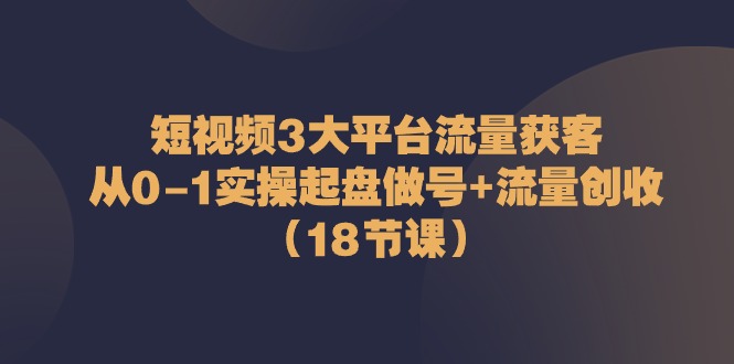 短视频3大平台·流量 获客：从0-1实操起盘做号+流量 创收（18节课）-56课堂