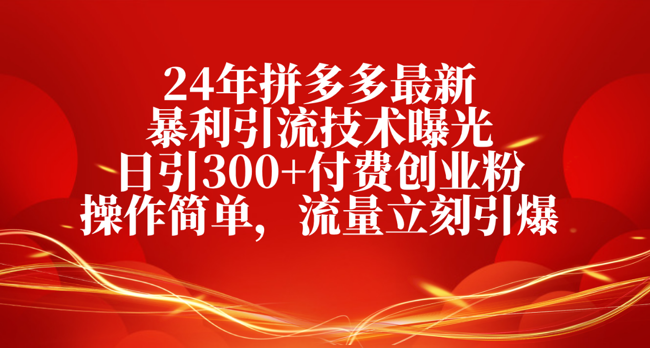 24年拼多多最新暴利引流技术曝光，日引300+付费创业粉，操作简单，流量…-56课堂