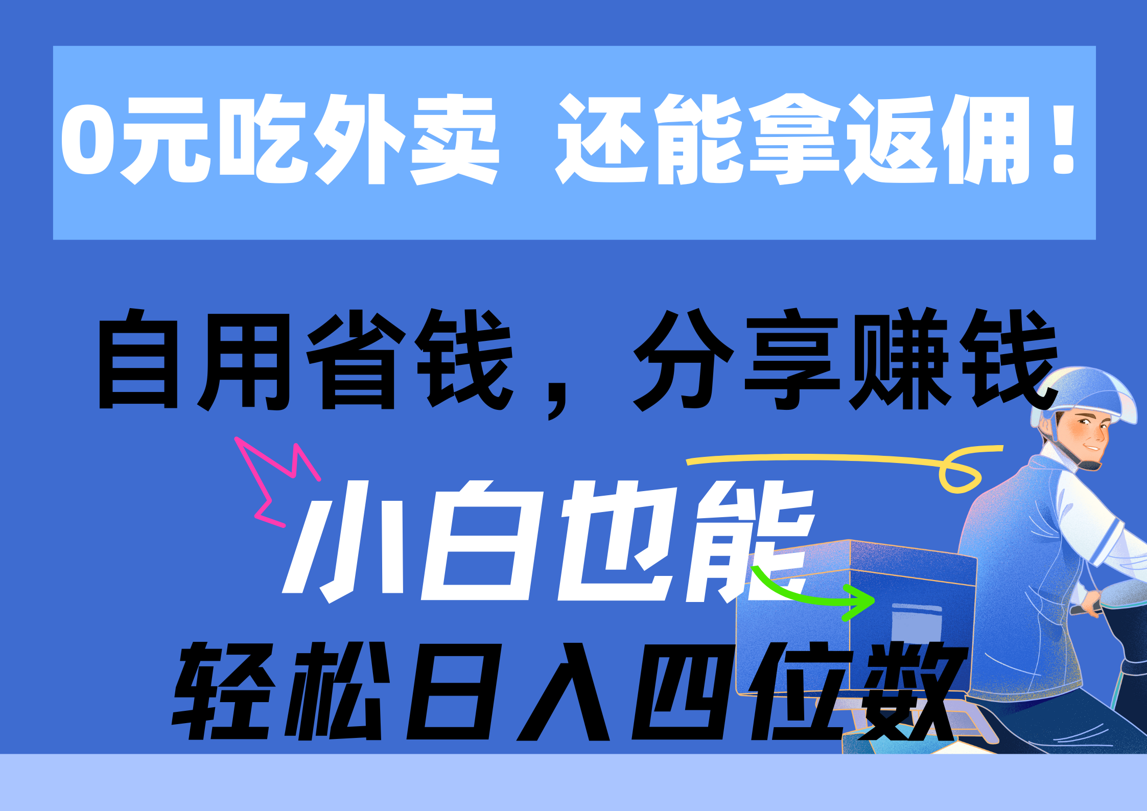 0元吃外卖， 还拿高返佣！自用省钱，分享赚钱，小白也能轻松日入四位数-56课堂