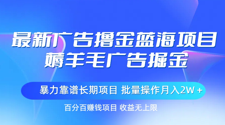 最新广告撸金蓝海项目，薅羊毛广告掘金 长期项目 批量操作月入2W＋-56课堂