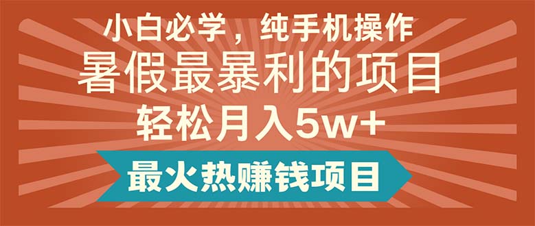 小白必学，纯手机操作，暑假最暴利的项目轻松月入5w+最火热赚钱项目-56课堂